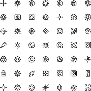 Set of minimalist outline geometric icons and abstract technical symbols.