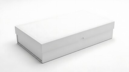 Naklejka premium White rectangular shoe box with lid on white background white shoe box rectangular box 1 closed box shoe packaging