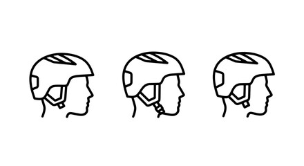 Obraz premium Profile view outline icons of a human head wearing a helmet, representing safety, protection, and sports equipment.