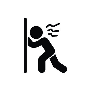 Simple black and white pictogram of a person pushing on a wall
