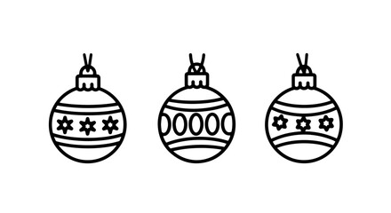 Christmas ornament icons: baubles with stars, stripes, and dots, perfect for holiday tree decorations and festive designs.