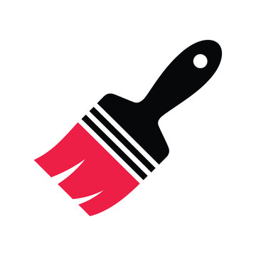 A simple black paintbrush icon with a red bristle section