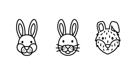 Obraz premium Cute line art portraits of animal faces: two bunnies and a fox, suitable for children's themes or nature designs.