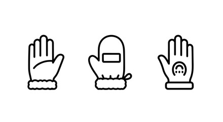 Obraz premium Hand and glove icons: a bare hand, a mitten, and a gloved hand with a symbol, representing warmth, protection, and communication.
