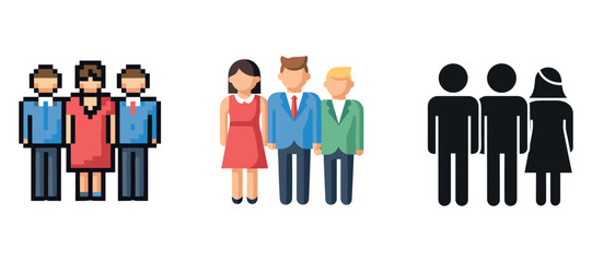Obraz premium Diverse couples: pixel art, flat design, silhouette styles
