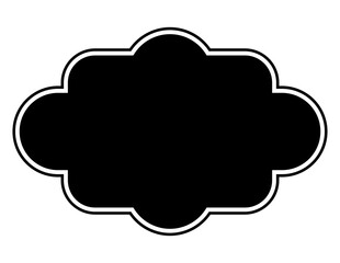 Obraz premium Black ornamental label silhouette png with transparent background, curved vintage badge shape, decorative empty tag design graphics for branding, invitation, sticker use