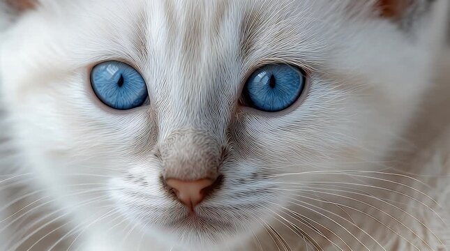 White Cat with Blue Eyes Closeup.