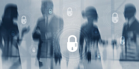 Digital security concept with padlocks, cybersecurity. Data protection, network security