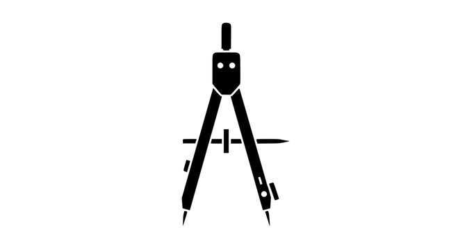 Black silhouette of a drafting compass with a needle and pencil attachment on a white background, representing geometry and precision