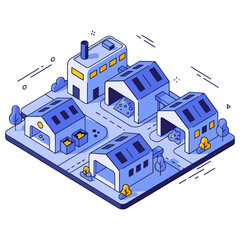Obraz premium Isometric illustration of a modern sustainable neighborhood with solar-powered homes. No editable stroke