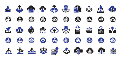 Collection of cloud computing and data management icons vector,Transparant background