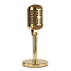 Fototapeta premium Golden retro microphone isolated on transparent background