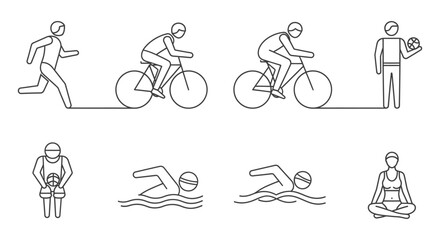 Obraz premium sports activity icons vector line art collection depicting various fitness and healthy lifestyle movements for web or print projects