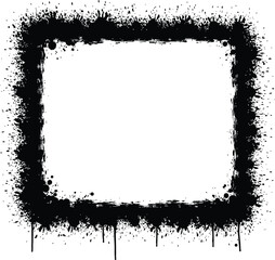 Grunge black spray paint border and square frame collection on white background