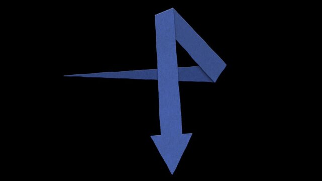 Impossible Arrow Blue Geometric Optical Illusion Pointing Downward on Black Canvas, A Paradoxical Abstract Design