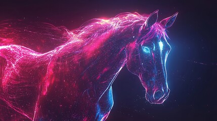 Luminous neon horse cyberpunk glowing aura high resolution picture