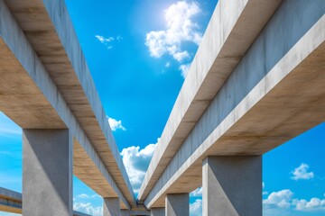 Concrete Bridge Structure Under Bright Blue Sky with Vibrant Clouds