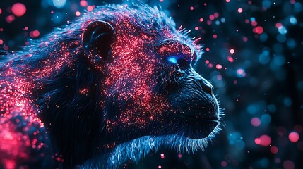 Luminous neon monkey cyberpunk glowing aura high resolution picture