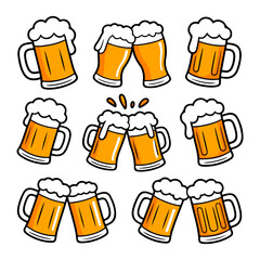 Seamless vector illustration of cold lager beer mugs with foam and froth on a gold background for a pub menu or bar label design