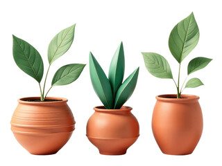 Obraz premium Three planters with greenery on a clean white surface