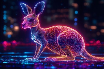 Neon futuristic kangaroo glowing vibrant aura high resolution picture