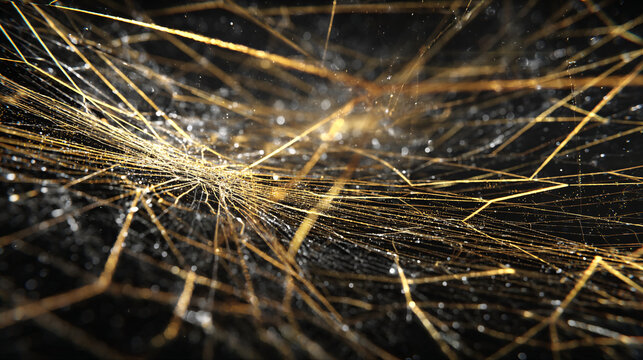 Close-up of fine golden threads or fibers intertwined on a dark surface.