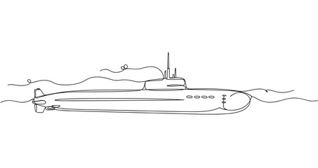 Fototapeta premium Minimalist line drawing of submarine at sea. Non editable stroke