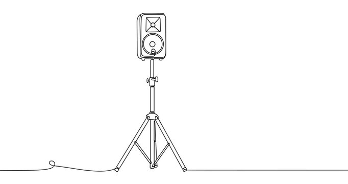 Outline illustration of speaker on tripod stand. Non editable stroke