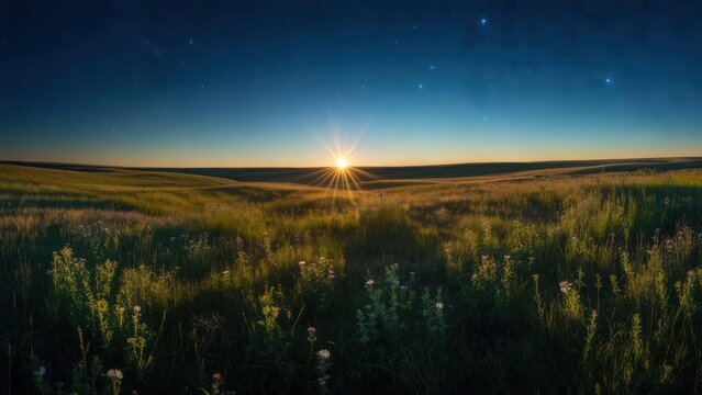 Sunrise over a grassy plain