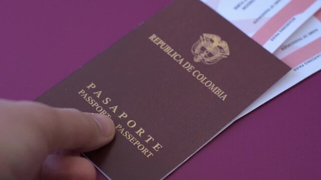 Colombia passport, visa for international travel and vacation. Colombian passport as a background for your design