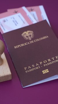 Colombia passport, visa for international travel and vacation. Colombian passport as a background for your design