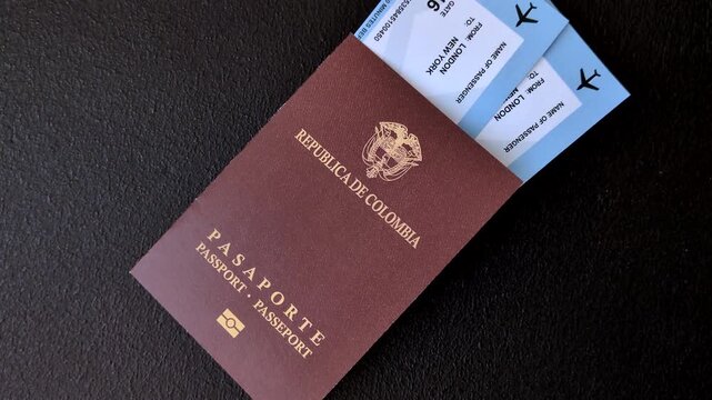 Colombia passport, visa for international travel and vacation. Colombian passport as a background for your design