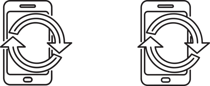 Bold outline and line style icons for mobile phone data synchronization Vector