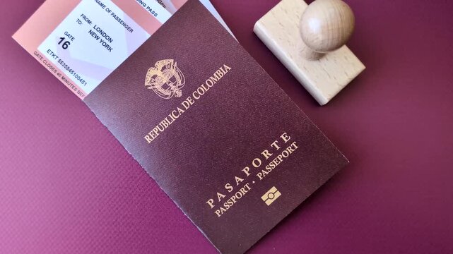 Colombia passport, visa for international travel and vacation. Colombian passport as a background for your design