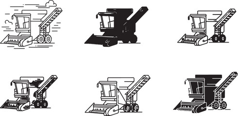 Fototapeta premium Six variations of a combine harvester icon for agriculture and farming themes Vector