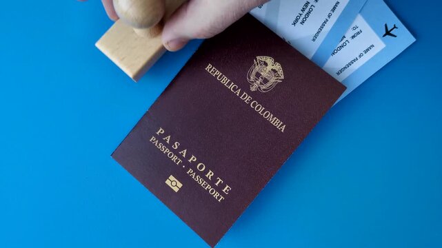 Colombia passport, visa for international travel and vacation. Colombian passport as a background for your design