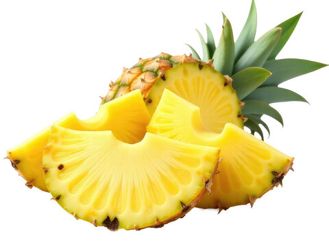 A close-up view of a pineapple cut in half, revealing its juicy interior