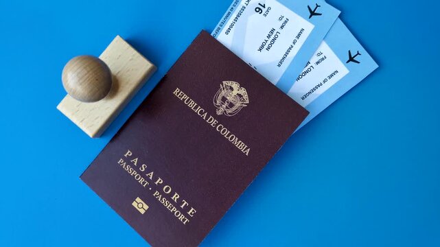 Colombia passport, visa for international travel and vacation. Colombian passport as a background for your design