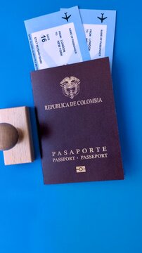 Colombia passport, visa for international travel and vacation. Colombian passport as a background for your design