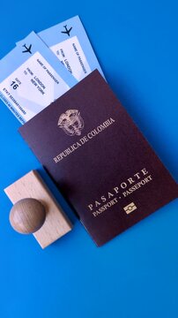 Colombia passport, visa for international travel and vacation. Colombian passport as a background for your design