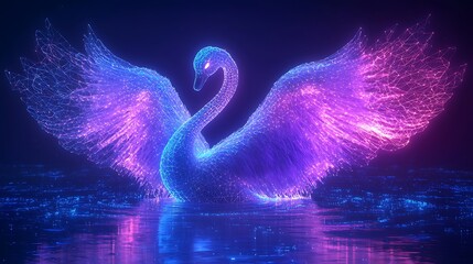 Neon glowing elegant swan high resolution picture