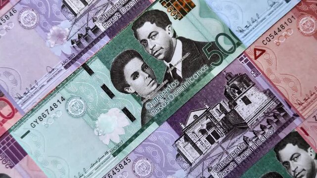 Dominican republic money, peso currency, banknotes of various denominations, financial transactions. Dominican money, the peso as a financial background for your design