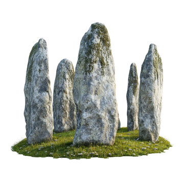 3d stonehenge stones on grass land isolated transparent bg, cutout png