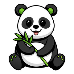 Happy panda eating bamboo