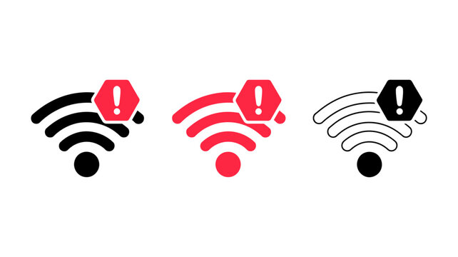 A set of wifi signal icons with exclamation marks, indicating a connection problem or error status