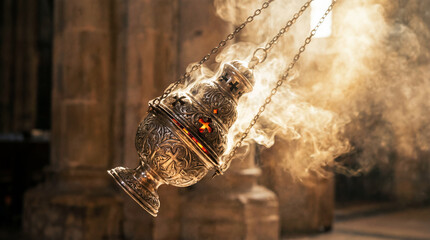 Censer Smoking in Church Interior