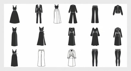 Fashion Collection Icons: Dresses, Suits, Jackets, Pants, Coats