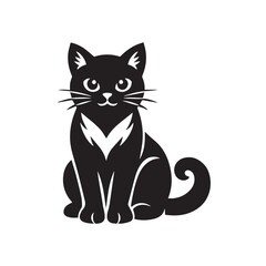 Obraz premium Cute Black Cat Illustration, Kawaii Cartoon Cat Silhouette, Halloween Kitty Icon, Kitten Minimal Animal Clipart, Kawaii Kitty, Cartoon Cat Sticker, Pet Design Kawaii Cat Silhouette