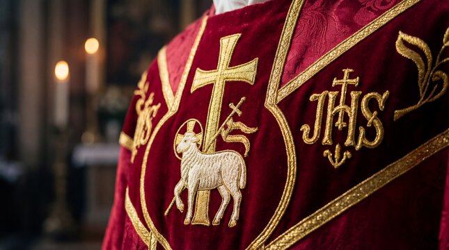 Clerical Vestment Detail with Religious Symbols