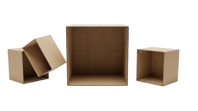 Three cardboard boxes isolated on white background